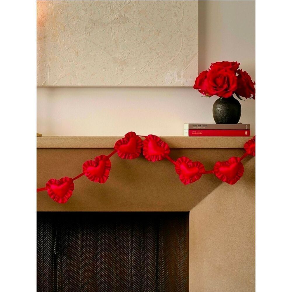 NWT Threshold Target 2026 Valentine's Day Red raffled satin Heart Garland 72in